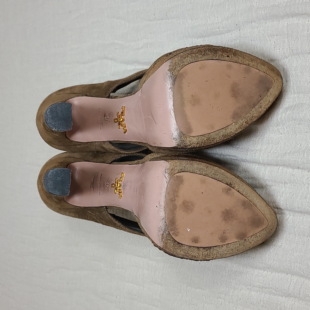 Prada Sigaro Suede Peep Toe Platform Heels - Picture 10 of 16